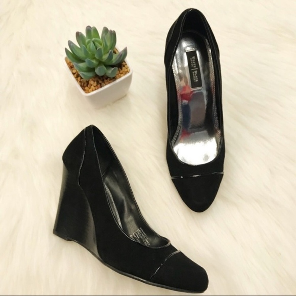 WHBM “Annabelle” black almond toe wedges